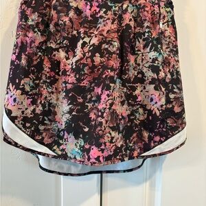 lululemon Black Floral-Print Athletic Skirt/skort with Pink and Mint Accents